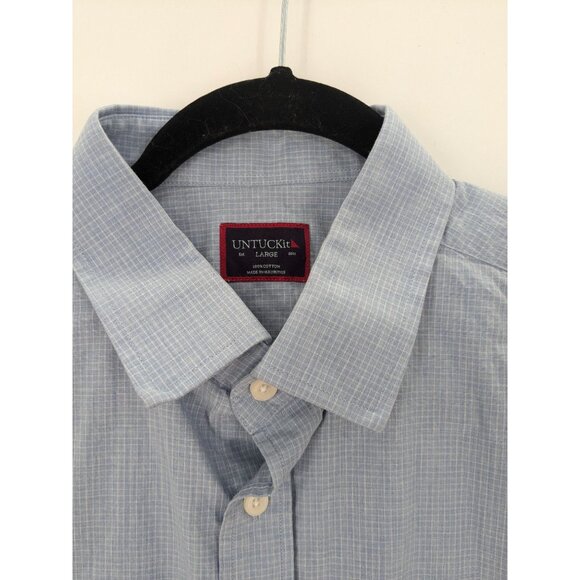 UNTUCKit Button Up Shirt Size L Micro Check Business Casual Preppy Modern Office - Picture 3 of 8